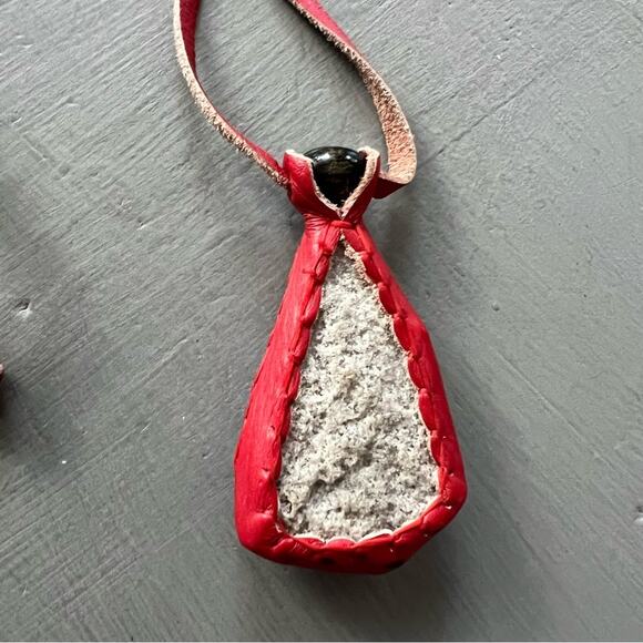 Artist Made Leather & Rock Crystal Pendant Necklace - Picture 4 of 8